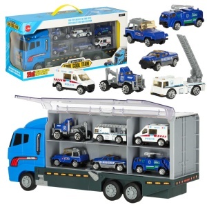 Camion de transport TIR lansator + mașini de metal poliție