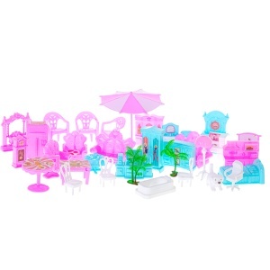 Casa de păpuși vila roz DIY 4 nivele de mobilier - Img 3