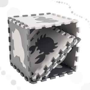 Covoraș de puzzle din spumă pentru copii 9 el. negru-ecru 85cm x 85cm x 1cm - Img 2