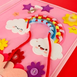 Sensorial senzorial montessori manipulativ bord caz rucsac roz - Img 3