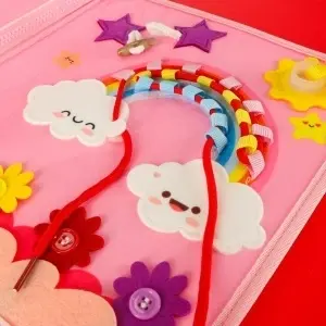 Sensorial senzorial montessori manipulativ bord caz rucsac roz - Img 3