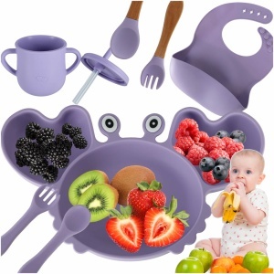 Ustensile de silicon pentru copii crab set de 9 bucăți violet