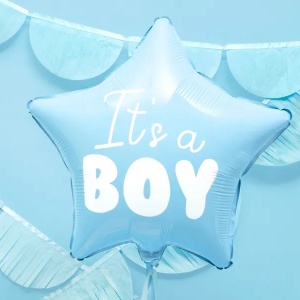 "Este un băiat" balon de folie pentru baby shower stele albastru 48cm - Img 2