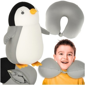 Pernă de călătorie 2in1 gât cornet pentru mașină avion pinguin mascotă