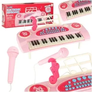 Tastatura pentru copii pian interactiv organ 37 de chei suport microfon roz