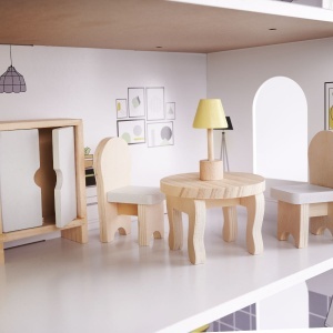 Casa de păpuși din lemn + mobilier 70cm gri - Img 2