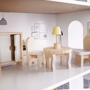 Casa de păpuși din lemn + mobilier 70cm gri - Img 2