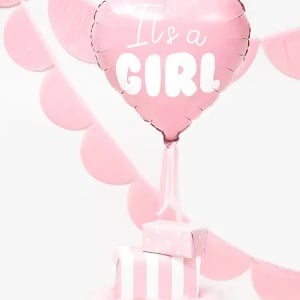 "Este o fată" balon de folie pentru baby shower inima roz 48cm - Img 2