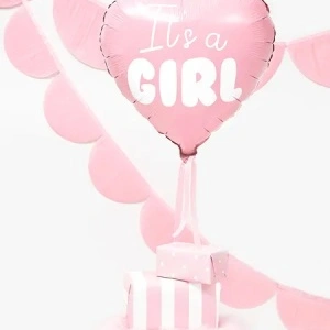 "Este o fată" balon de folie pentru baby shower inima roz 48cm - Img 2