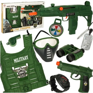 Kit militar costum vestă pușcă binoclu