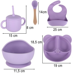 Set de ustensile din silicon pentru copii de 8 bucăți violet - Img 2