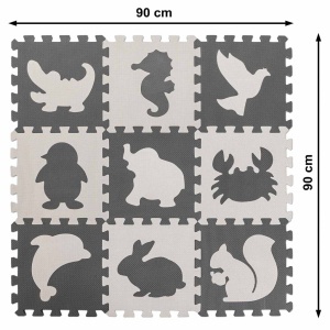 Covoraș de puzzle din spumă pentru copii 9 el. negru-ecru 85cm x 85cm x 1cm - Img 3