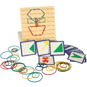 Geoboard geoplan geoplan puzzle din lemn crearea de forme cu benzi de cauciuc - Img 2