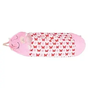 Sac de dormit pentru copii pernă turistică 2in1 135x50cm roz - Img 3
