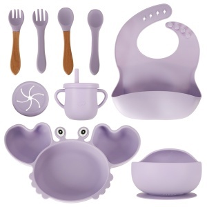 Ustensile de silicon pentru copii crab set de 9 bucăți violet - Img 2