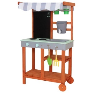 Bucătărie de noroi din lemn pentru grădină pe roți accesorii robinet în aer liber Lulilo Sableto 116 cm - Img 2