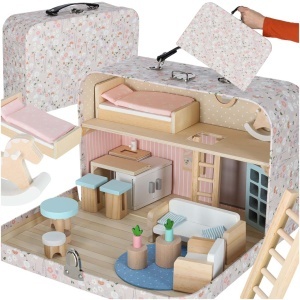 Casa de păpuși într-o valiză accesorii mobilier din lemn