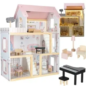 Mobilier din lemn pentru casa păpușilor 80cm roz LED