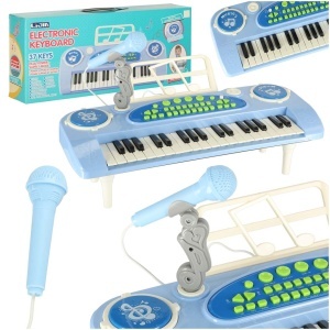 Tastatura pentru copii pian interactiv organ 37 de chei suport microfon albastru