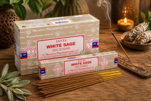 Bețișoare Parfumate Satya White Sage, Aromă Salvie Albă, Rulate Manual în India, 15 g