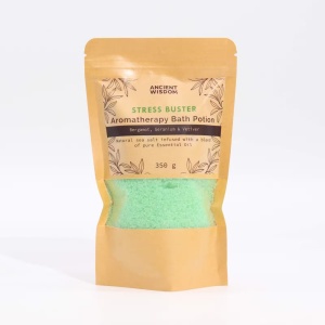 Sare de Baie Aromaterapie Stress Buster 350 g – Ancient Wisdom | Bergamotă, Geranium & Vetiver - Img 2