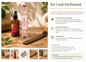Set Cadou „Casă Parfumată” – Spray Patchouli Forest, Bețișoare White Sage & Suport din Lemn - Img 2