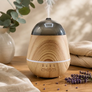 Difuzor Aromaterapie cu Ultrasunete și Umidificator Aer, LED RGB, Timer 1H/3H/6H, 400 ml, Efect Lemn