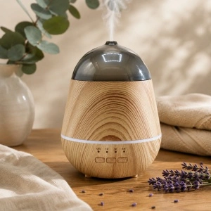 Difuzor Aromaterapie cu Ultrasunete și Umidificator Aer, LED RGB, Timer 1H/3H/6H, 400 ml, Efect Lemn