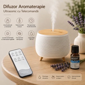Set Aromaterapie – Difuzor Ultrasonic + 1 Ulei Esențial de lavandă pur