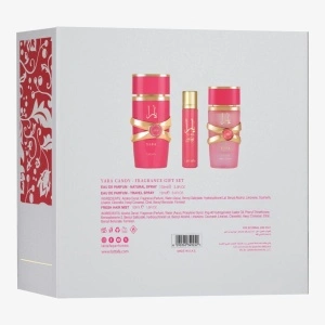 Lattafa Yara Candy 3 Pieces Gift Set pentru Femei – Eau de Parfum 100 ml + Hair Mist 50 ml + Travel Spray 12 ml - Img 3