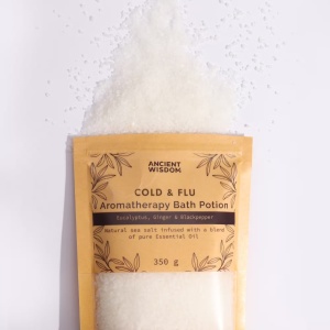 Sare de Baie Aromaterapie Cold & Flu 350 g – Ancient Wisdom | Eucalipt, Ghimbir & Piper Negru