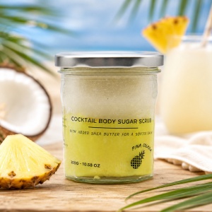 Scrub de Corp cu Zahăr Piña Colada 300 g – Ancient Wisdom | Exfoliere delicată și hidratare cu unt de shea