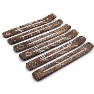 Suport pentru Bețișoare Parfumate din Lemn de Mango, Sculptat Manual, Colector de Cenușă, 25 cm - Img 2