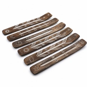 Suport pentru Bețișoare Parfumate din Lemn de Mango, Sculptat Manual, Colector de Cenușă, 25 cm - Img 2