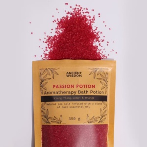 Sare de Baie Aromaterapie Passion Potion 350 g – Ancient Wisdom | Ylang Ylang, Lămâie & Portocală