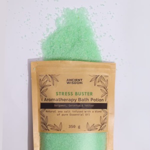 Sare de Baie Aromaterapie Stress Buster 350 g – Ancient Wisdom | Bergamotă, Geranium & Vetiver