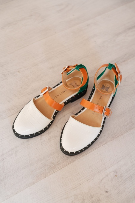 Pantofi - Double Belt - Croco White - 3