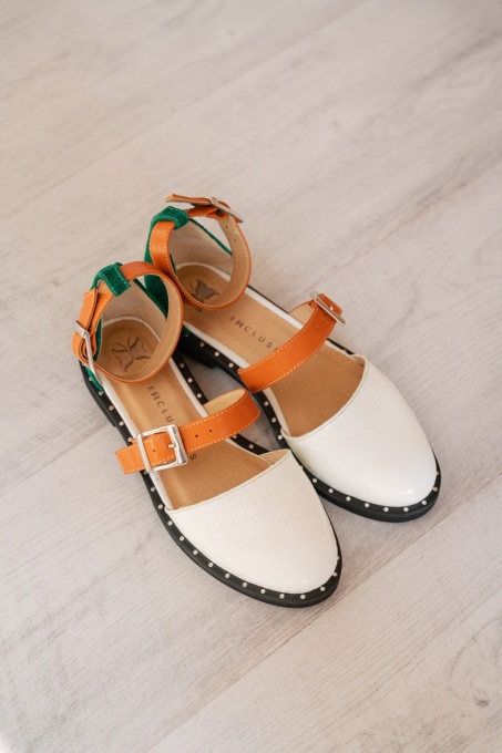 Pantofi - Double Belt - Croco White - 2
