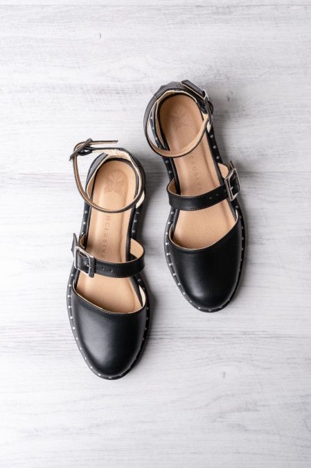 Pantofi - Double Belt - Negru
