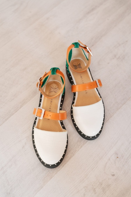 Pantofi - Double Belt - Croco White