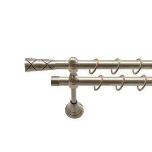 Galerie dubla metalica Zeus 19mm, bronz antic, 240 cm, prindere perete, KIT COMPLET