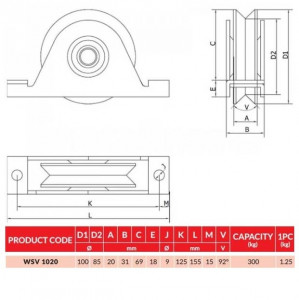 Roata forma ,,V'' cu un singur lagar, WSV 1020 - Img 4