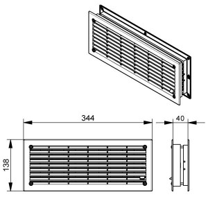 Grila aerisire pentru ventilatie cu rama alba, 344 x 138 mm, 717FN - Img 2