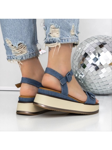 Γυναικεία σανδάλια με τακούνι μπλε από ύφασμα SIenna - Img 3