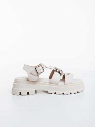 Γυναικεία σανδάλια μπεζ από οικολογικό δέρμα Adesa - Img 4