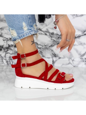 Γυναικεία σανδάλια με χαμηλό τακούνι Eawrae Κόκκινος - Img 3