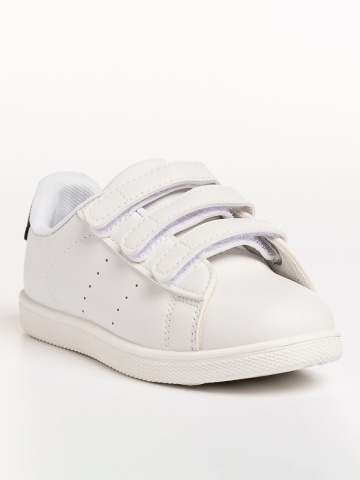 Παιδικά αθλητικά παπούτσια λευκά με μαύρο από οικολογικό δέρμα Barney - Img 4