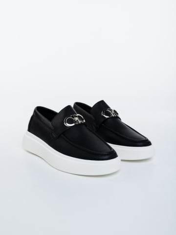 Ανδρικά μοκασίνια μαύρα με λευκό από οικολογικό δέρμα Gareth - Img 2