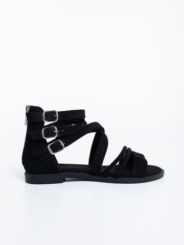 Γυναικεία σανδάλια μαύρα από ύφασμα Sahada - Img 4