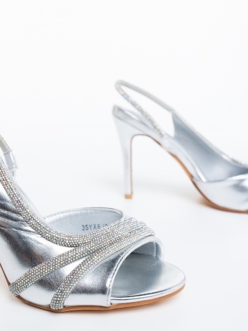 Γυναικεία σανδάλια ασημί από οικολογικό δέρμα Okana - Img 5